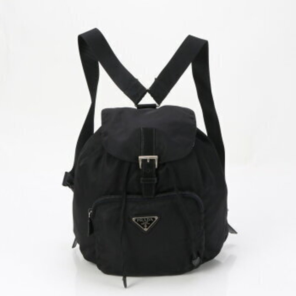 Prada Tessuto leather backpack triangle logo black ESE